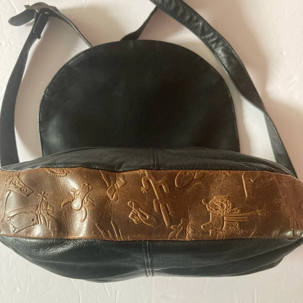 Carlos Falchi Black and Brown Embossed Crossbody Bag Vintage 80’s